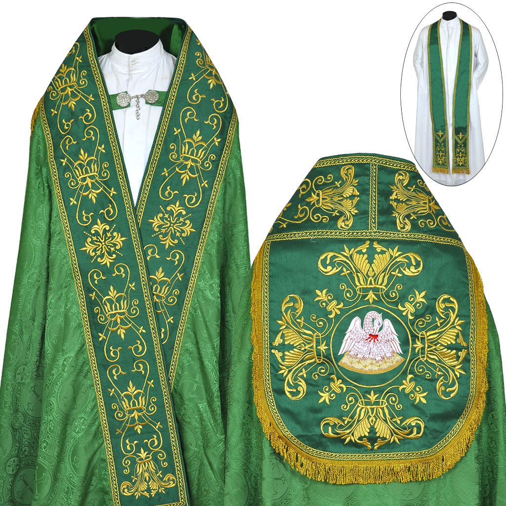 Cope Vestment Green Cope & Stole Set Pelican Embroidery