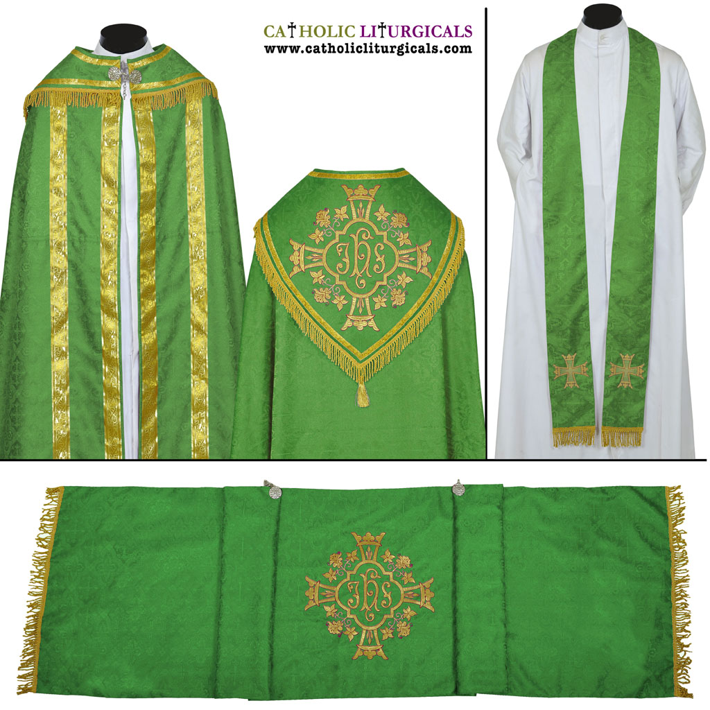 Cope Vestment Green Cope, Humeral Veil & Stole Set
