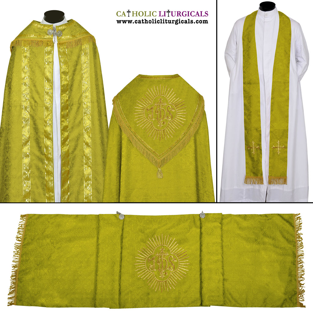 Cope Vestment Olive Green Cope, Humeral Veil & Stole Set