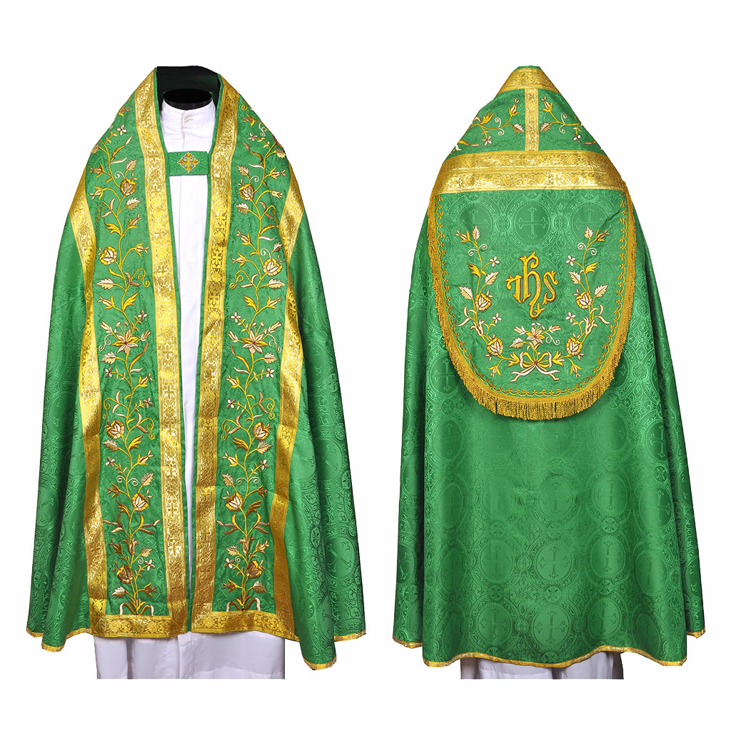 Cope Vestment Fully Embroidered Green Cope & Stole Set
