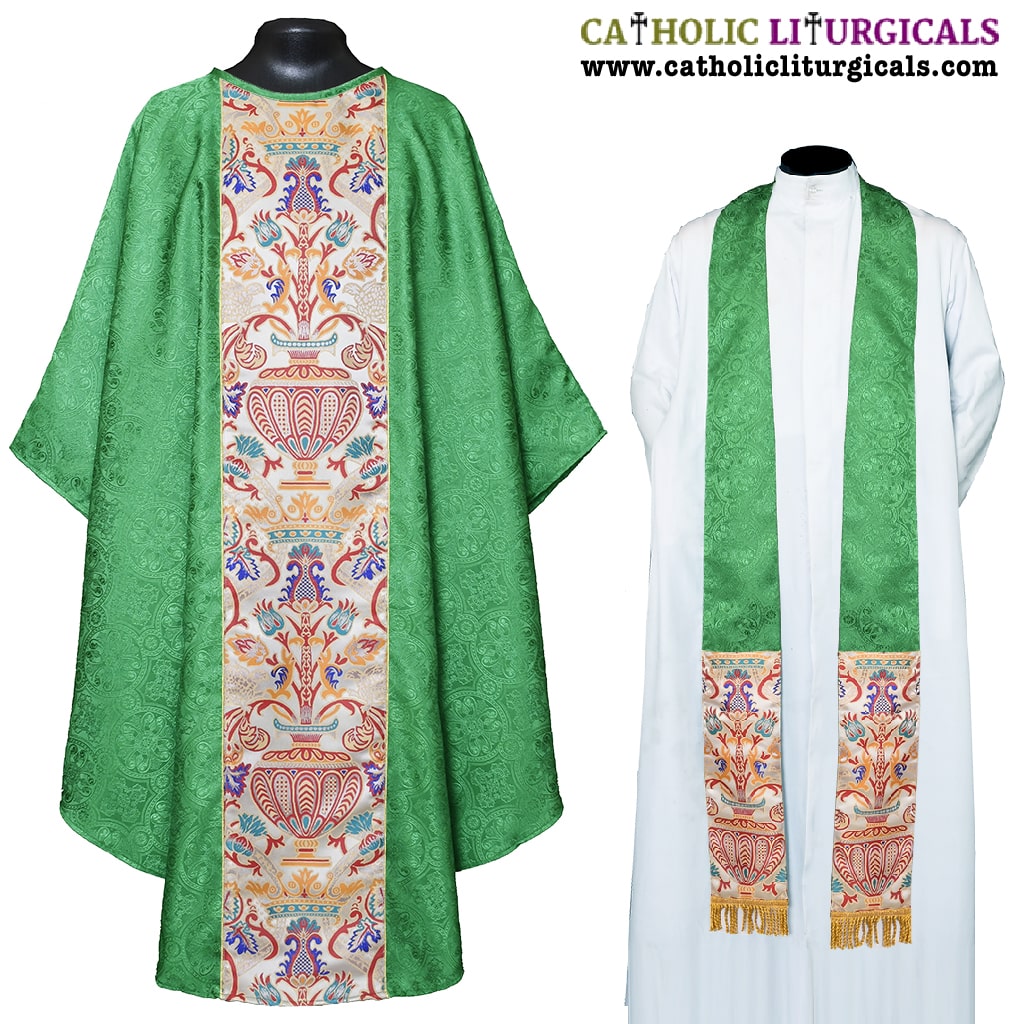 Gothic Chasubles Green Gothic Vestment with Coronation Tapestry