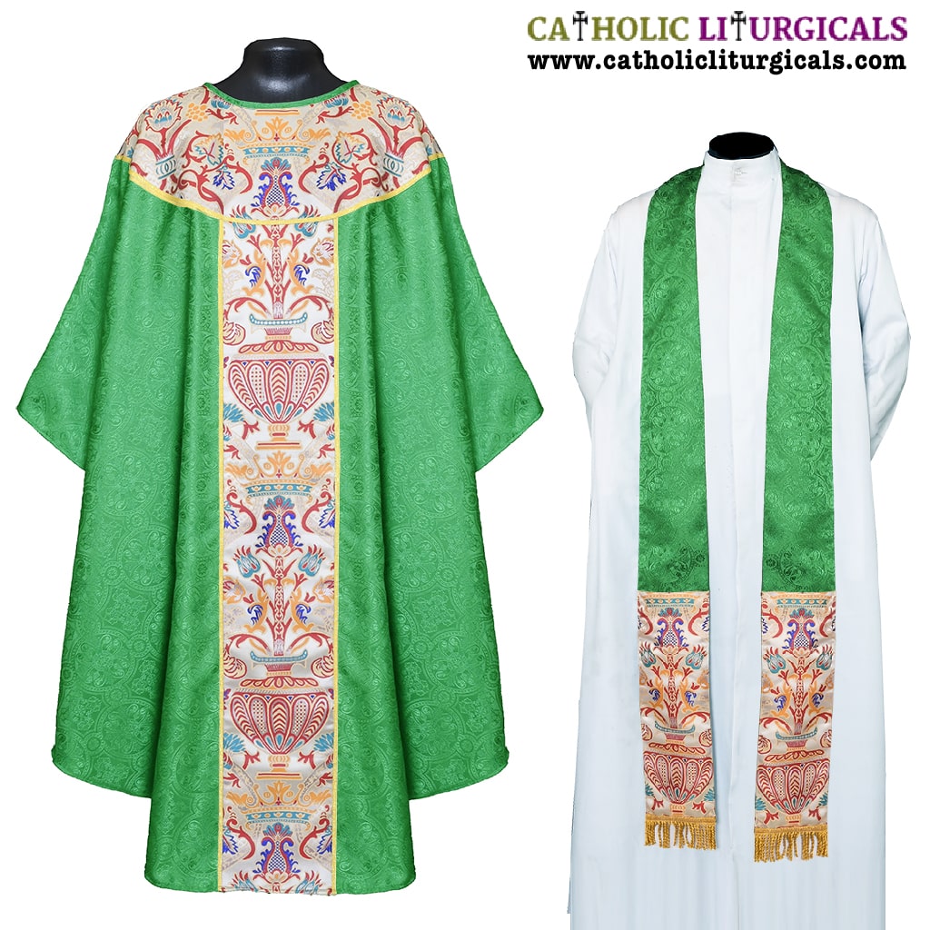 Gothic Chasubles Green Gothic Chasuble with Coronation Tapestry