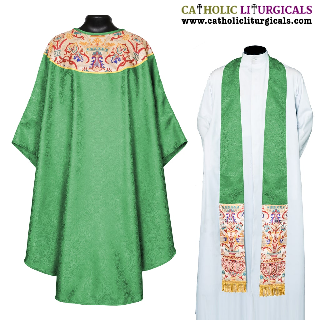 Gothic Chasubles Green Gothic Vestment with Coronation Tapestry