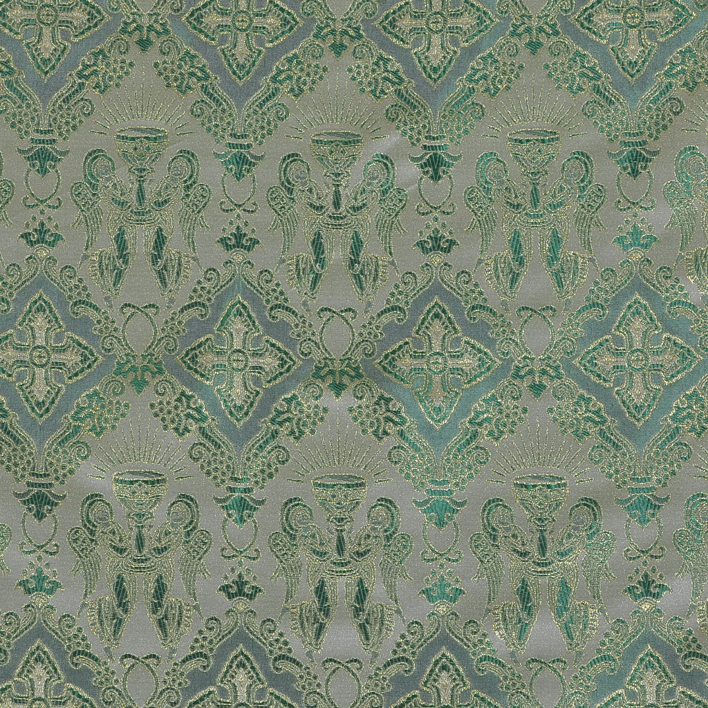 Fabrics Angel with Chalice Designed Brocade Fabric: Green