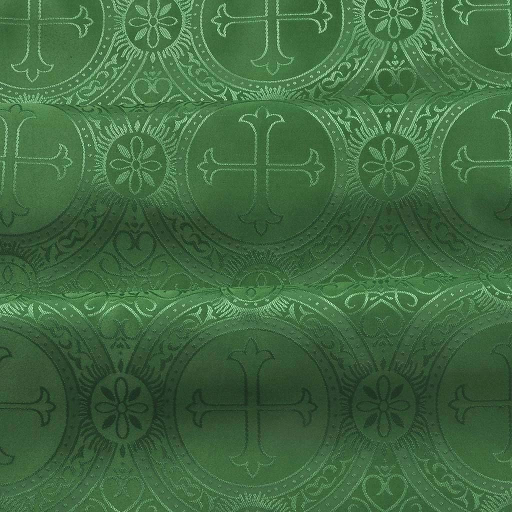 Fabrics Cross Designed Church Damask Fabric: Green