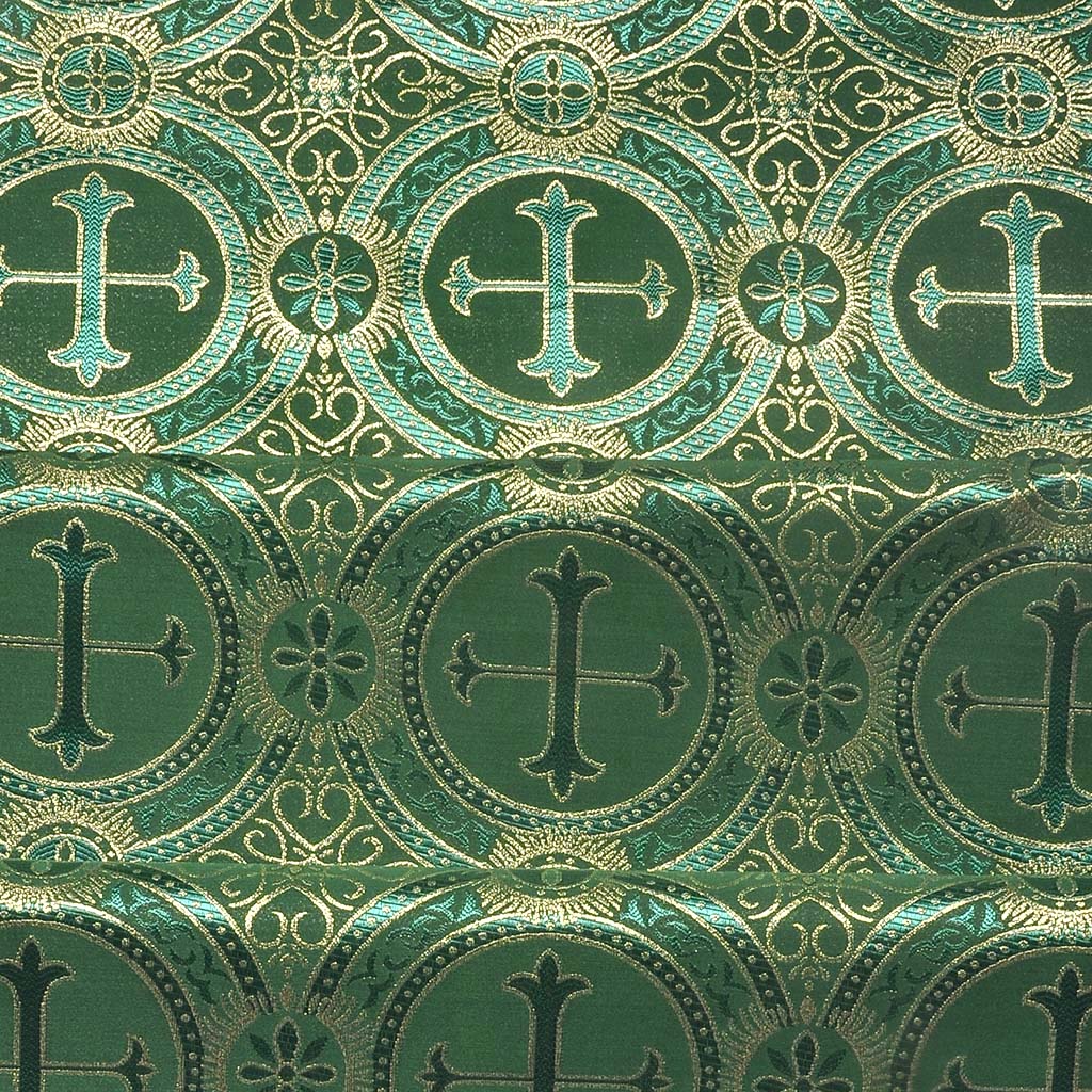 Fabrics Cross Designed Brocade Fabric: Green & Gold