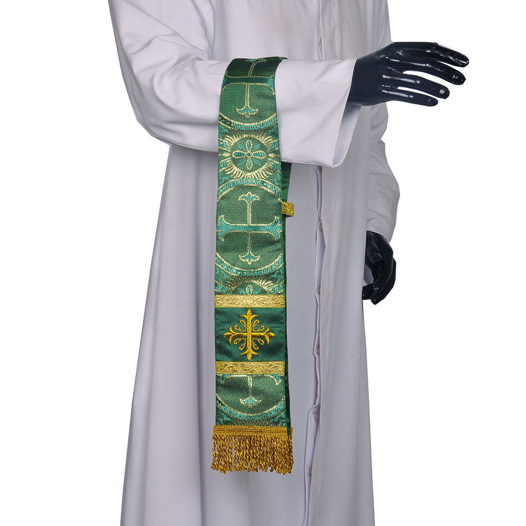 Priest Maniples Metallic Green Maniple Cross Embroidered