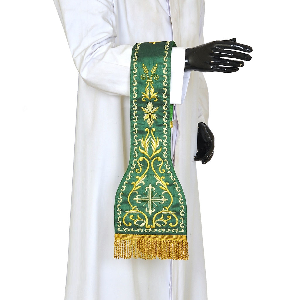 Priest Maniples Fully Embroidered Green - Maniple SILK