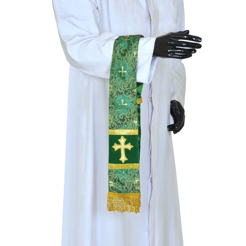 Priest Maniples Metallic Green Maniple Cross Embroidered