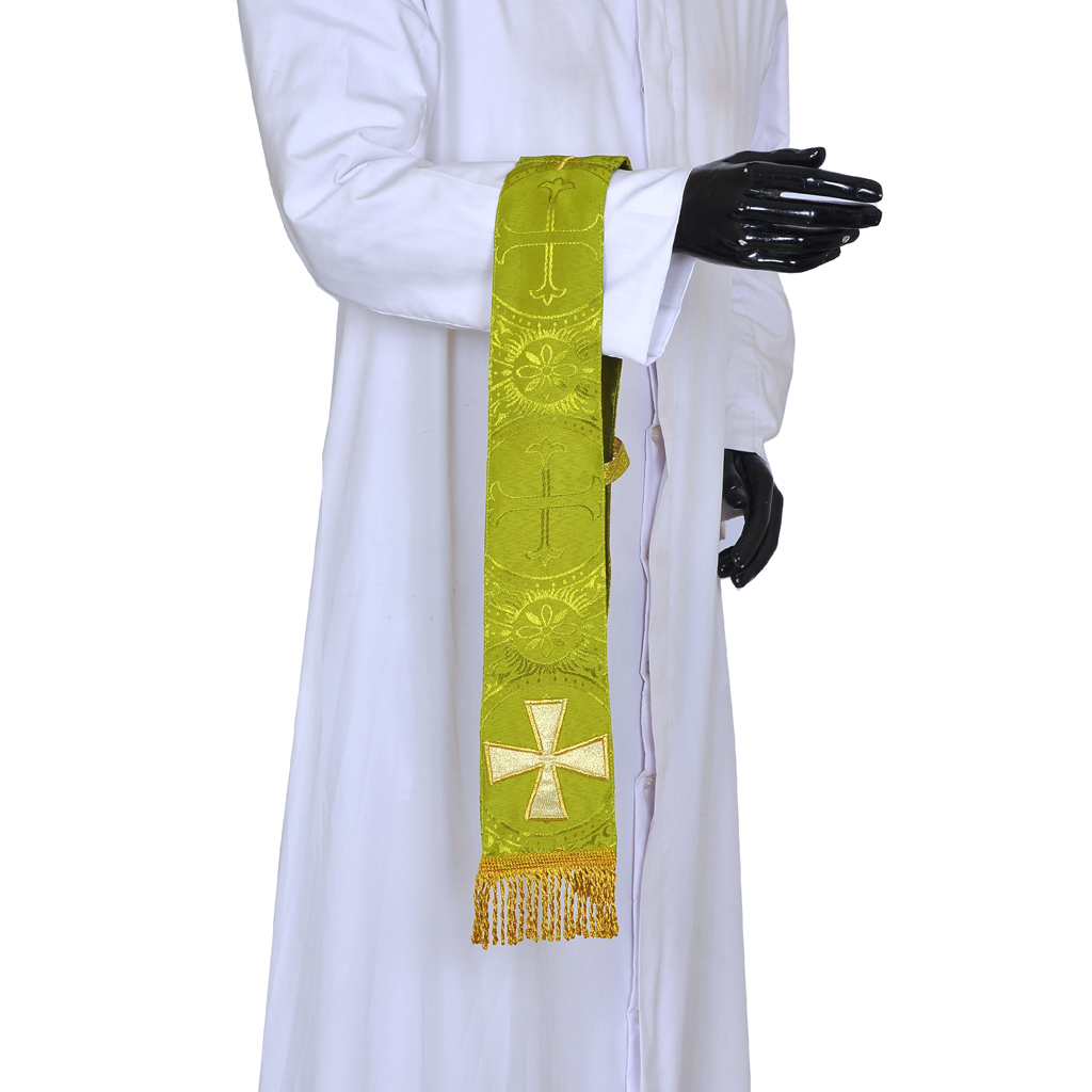 Priest Maniples Olive Green Maniple - Cross Appliqué