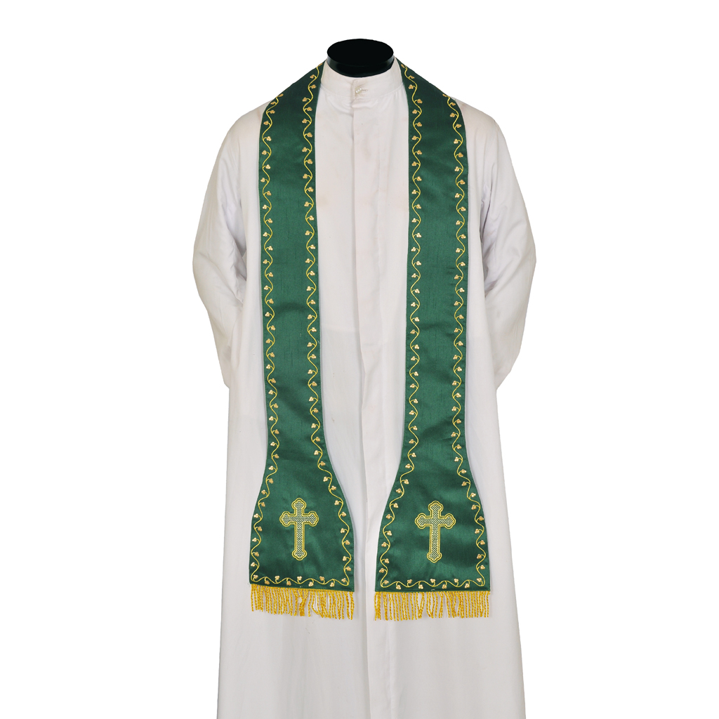 Priest Stoles Green Cross Embroidered - Priest Stole SILK