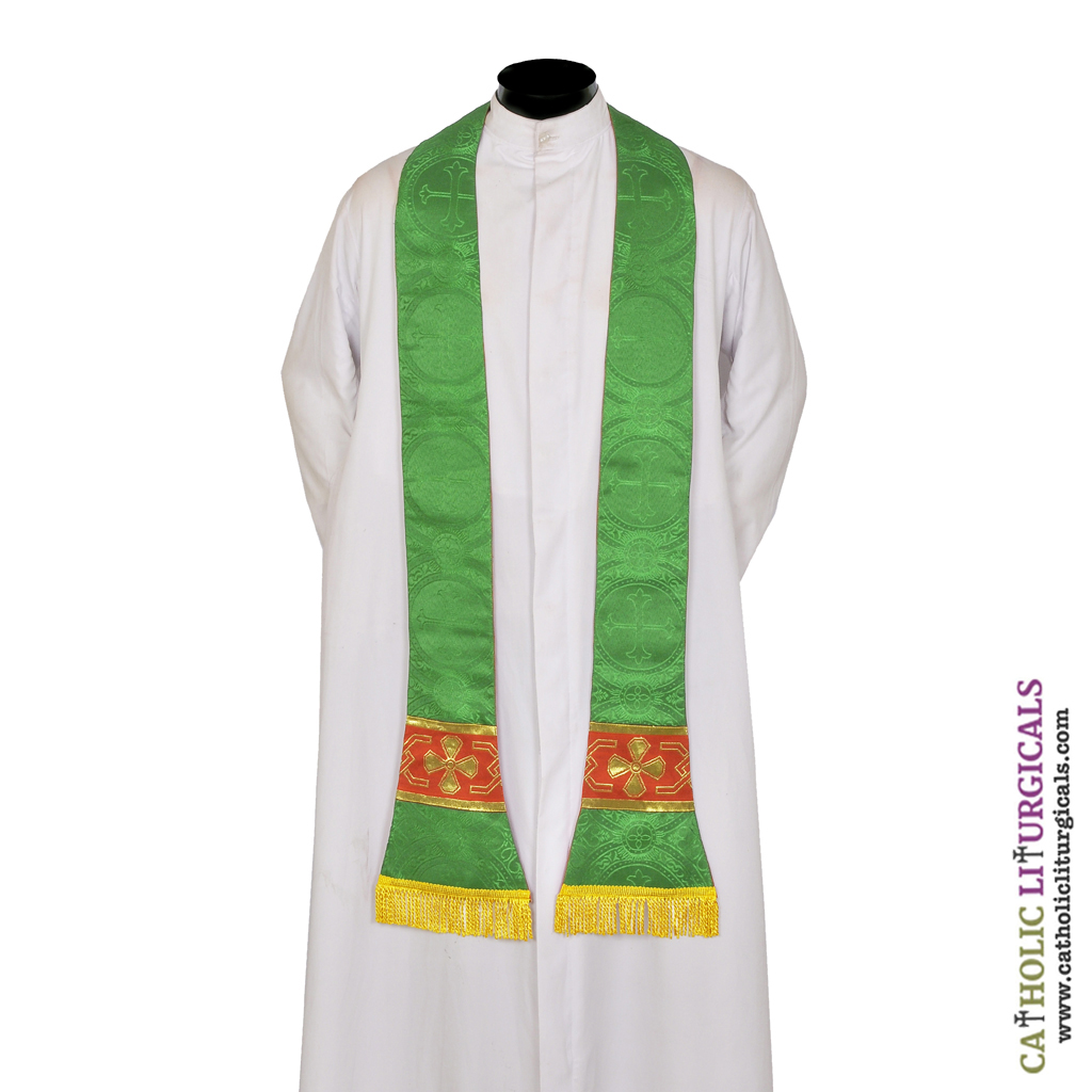 Priest Stoles Green - Priest Stole - Cross Orphreys