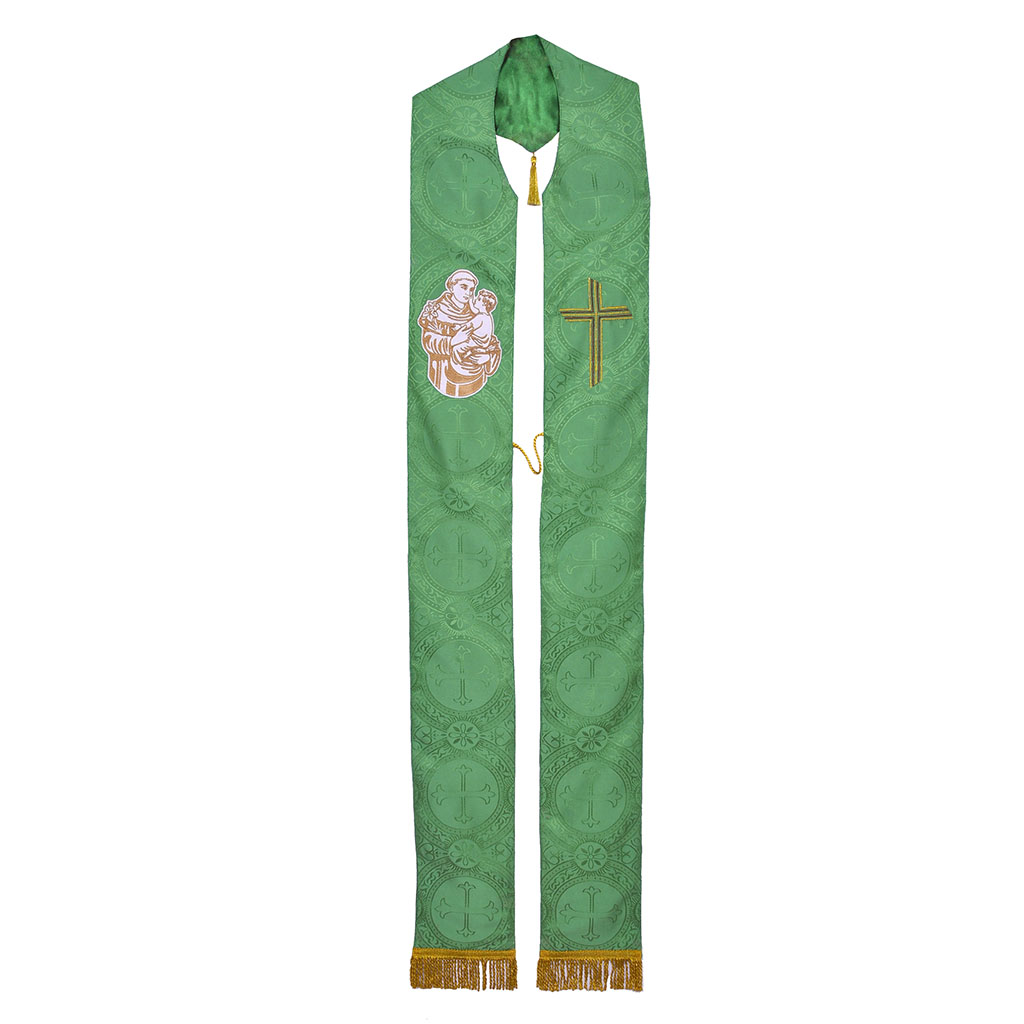 Priest Stoles St. Anthony Embroidered Green Stole