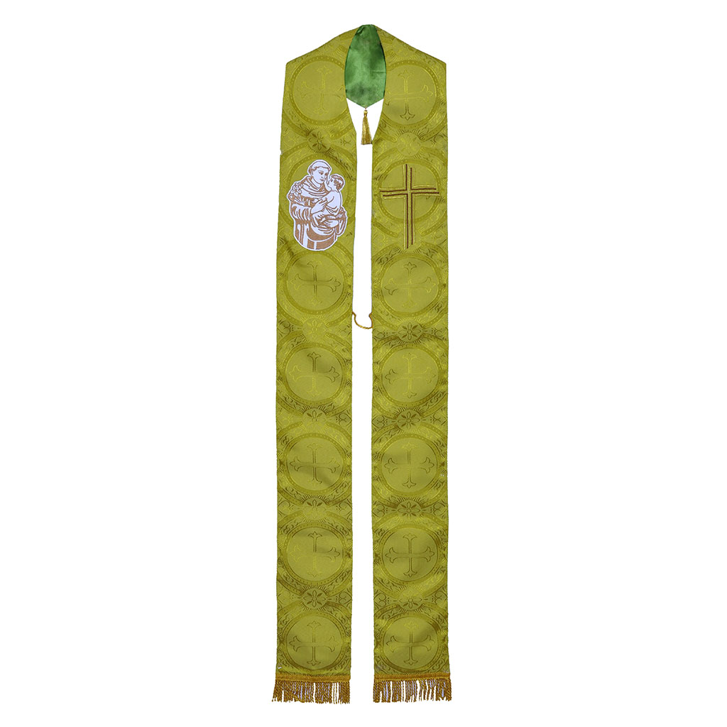 Priest Stoles St. Anthony Embroidered Olive Green Stole