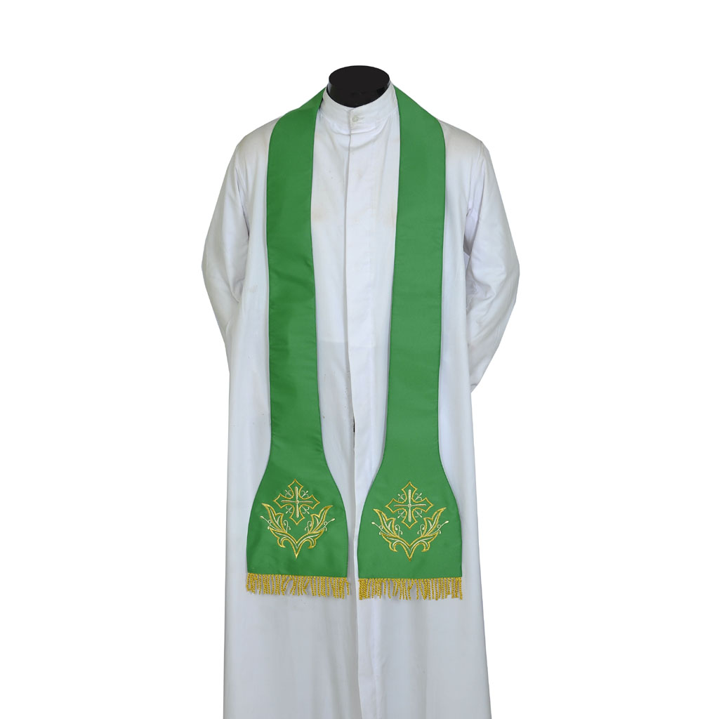 Priest Stoles Green Cross Embroidered - Priest Stole SILK