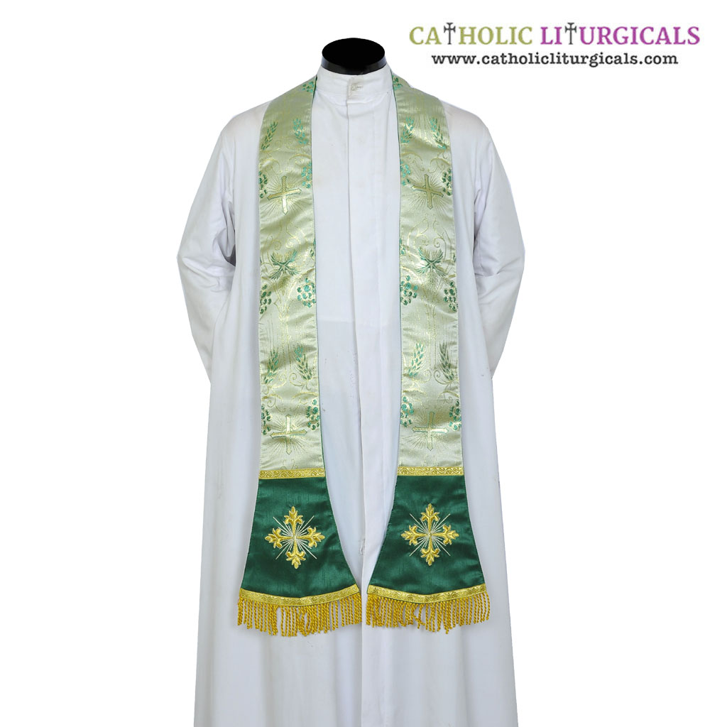 Priest Stoles Green Priest Stole - Cross Embroidery