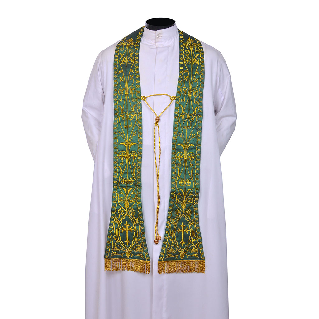 Priest Stoles Fully Embroidered Green - Priest Stole SILK