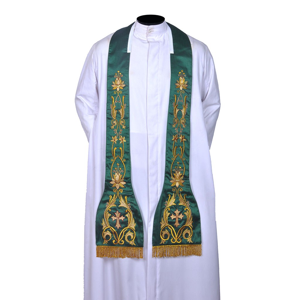 Priest Stoles Fully Embroidered Green - Priest Stole SILK