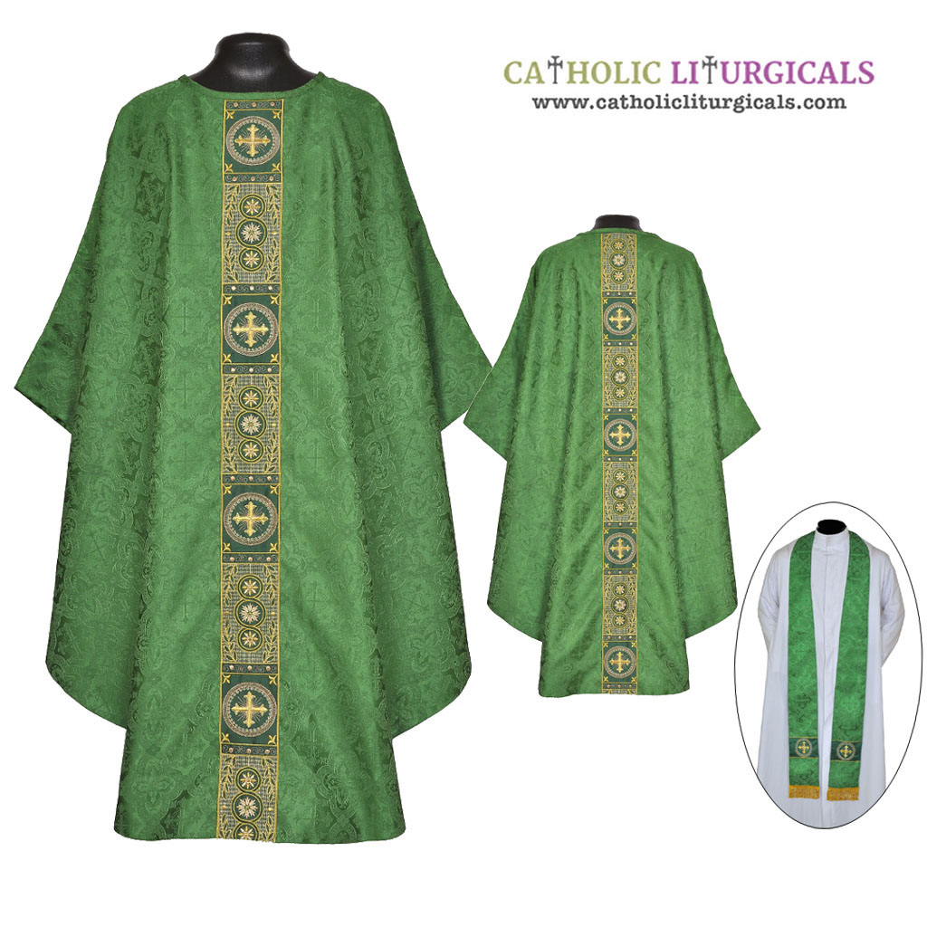 Gothic Chasubles M0A: Green Gothic Vestment & Stole Set