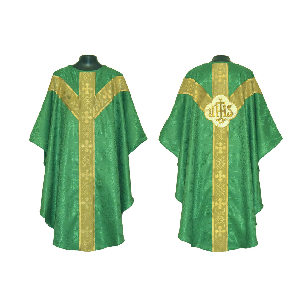 Gothic Chasubles MCI: Green Gothic Vestment & Stole Set IHS