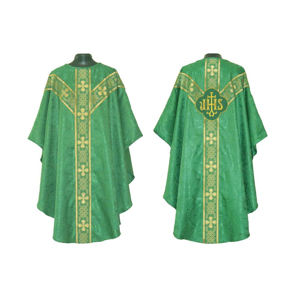 Gothic Chasubles MCI: Green Gothic Vestment & Stole Set IHS