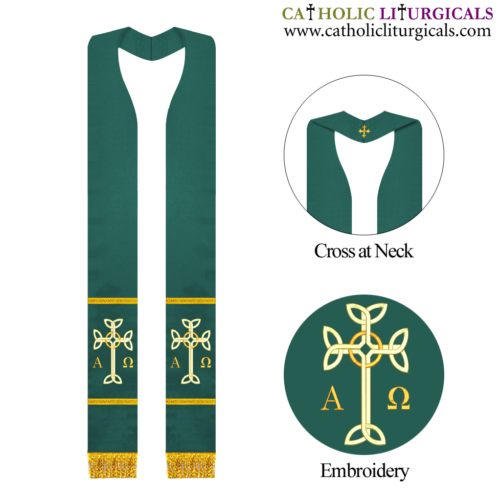 Priest Stoles Green Clergy Stole - Celtic Knot Cross