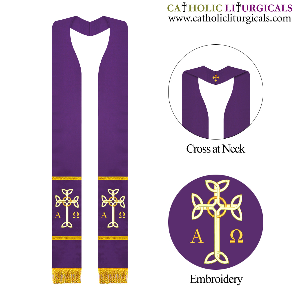 Priest Stoles Purple Clergy Stole - Celtic Knot Cross