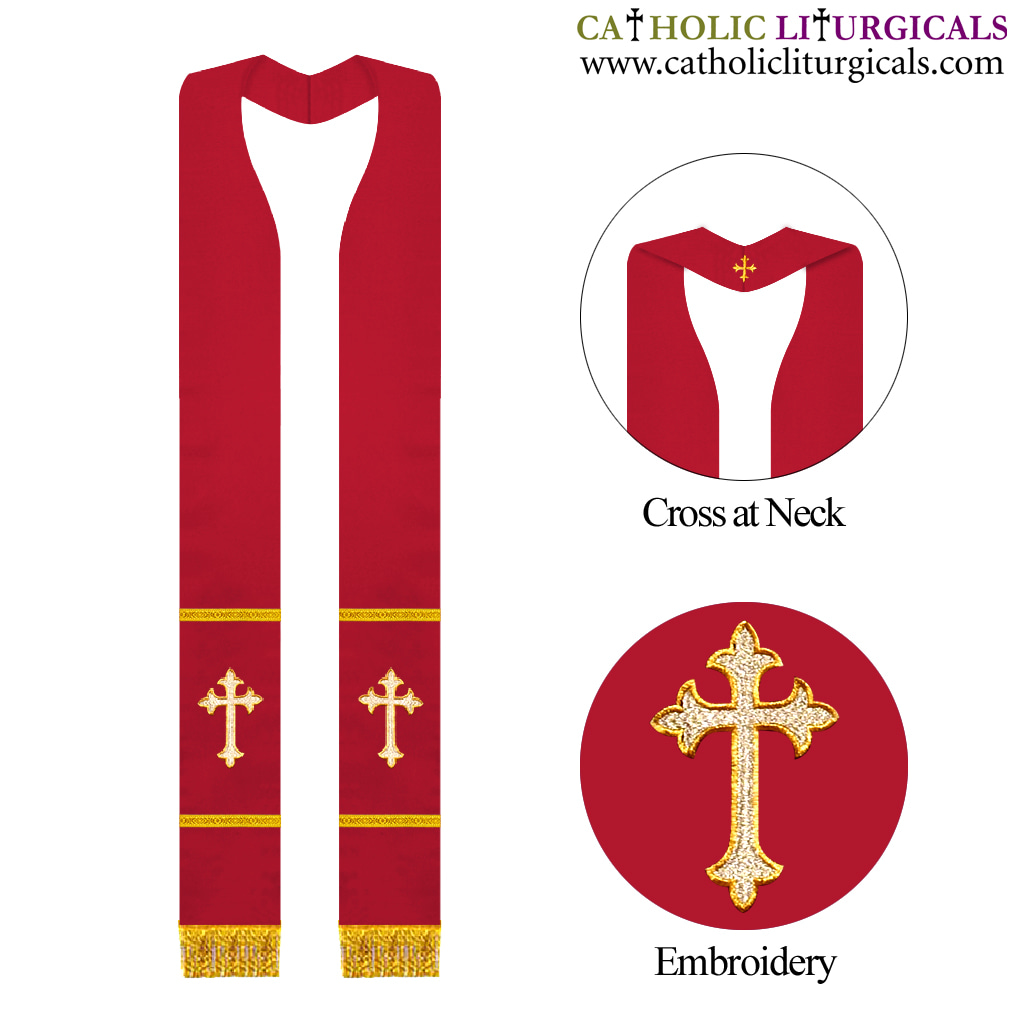 Priest Stoles Red Clergy Stole - Priest Overlay Stole 