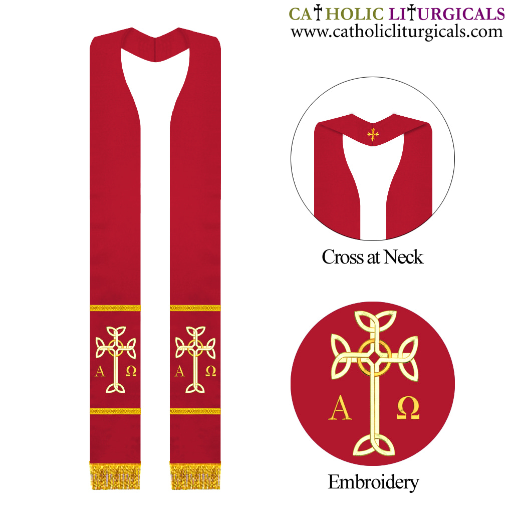 Priest Stoles Red Clergy Stole - Celtic Knot Cross