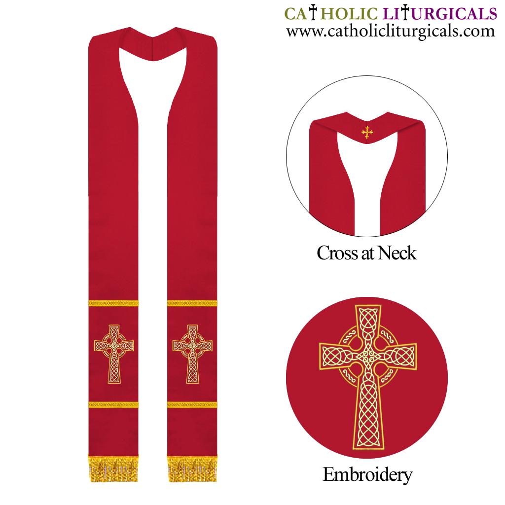 Priest Stoles Red Clergy Stole - Celtic Knot Cross
