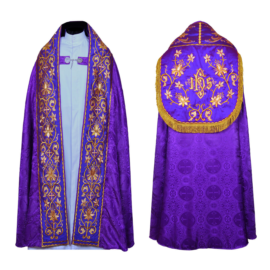 Cope Vestment Fully Embroidered Purple Cope & Stole Set