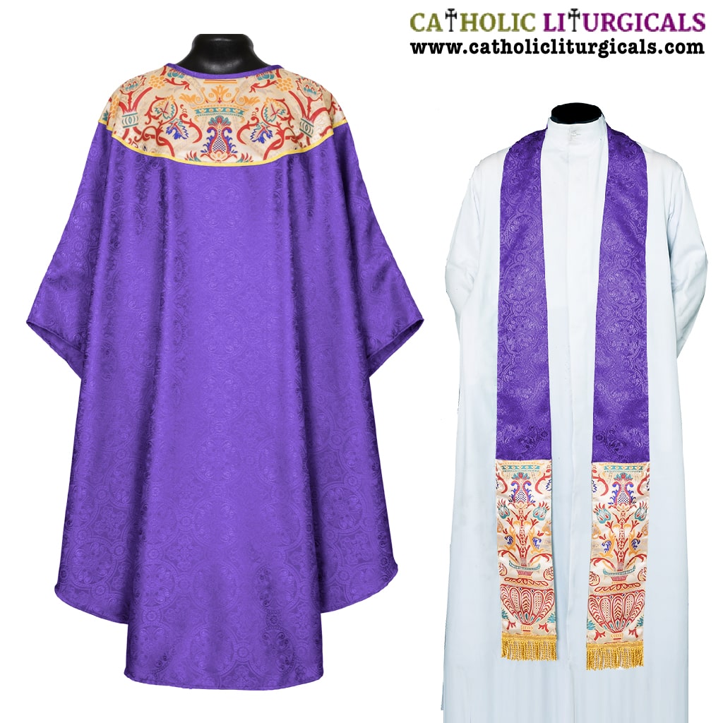 Gothic Chasubles Purple Gothic Vestment with Coronation Tapestry