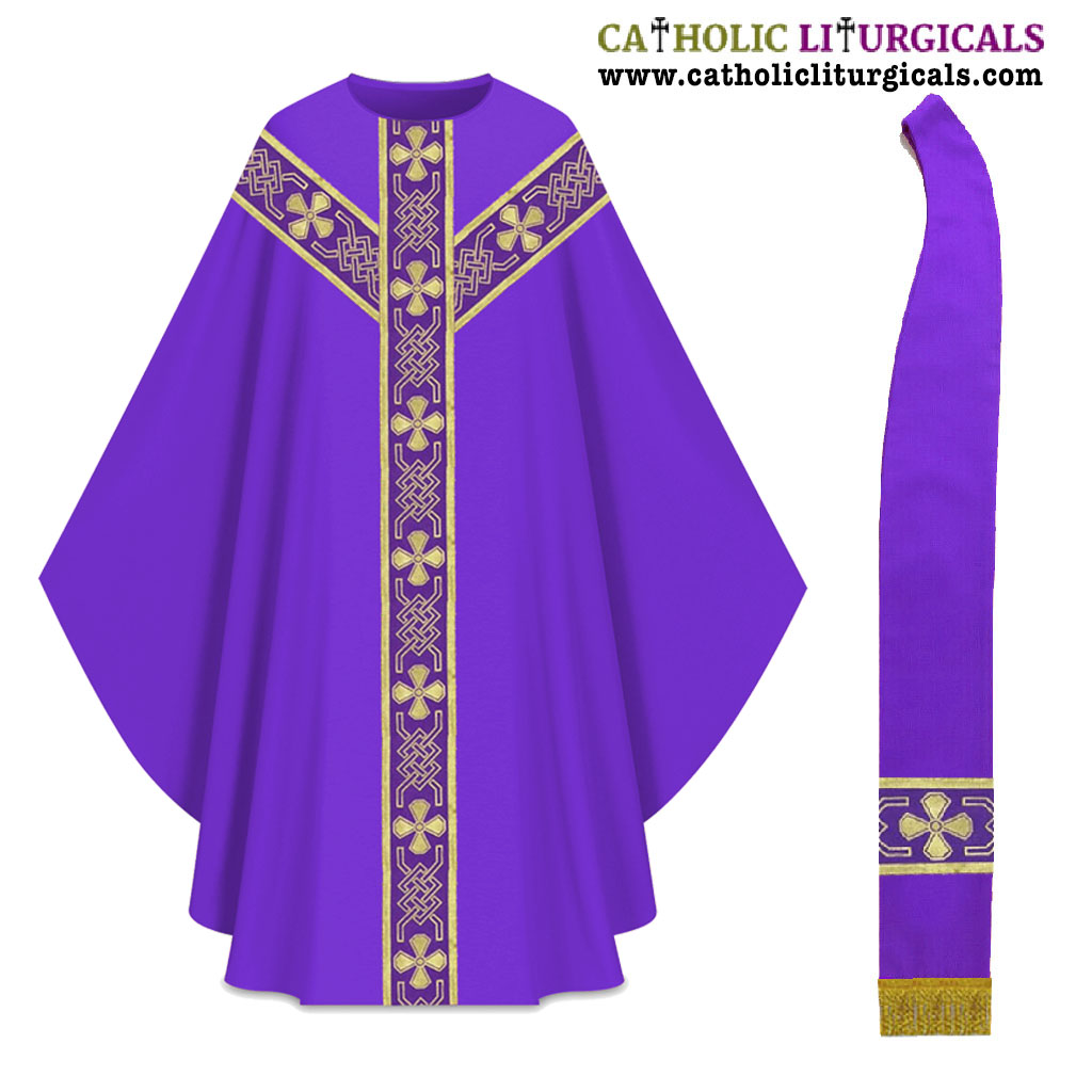 Gothic Chasubles Purple Vestment & Stole Set - Light Weight