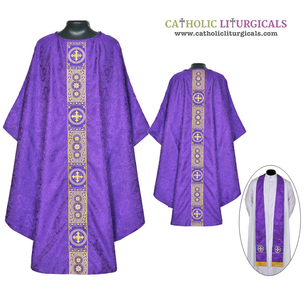 Gothic Chasubles M0A: Purple Gothic Vestment & Stole Set