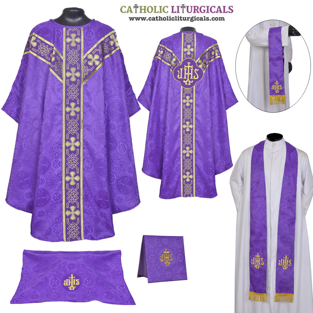 Gothic Chasubles MCI: Purple Gothic Vestment & Mass Set IHS