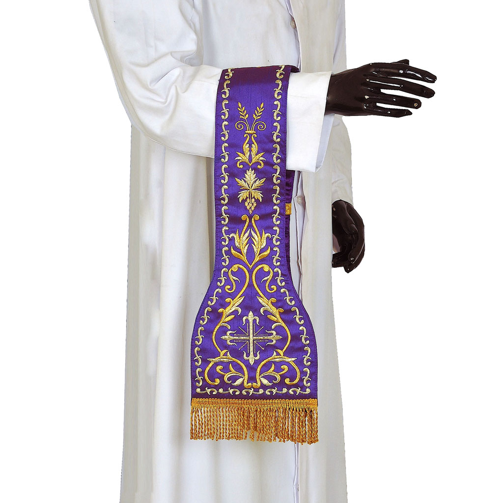 Priest Maniples Fully Embroidered Purple - Maniple SILK