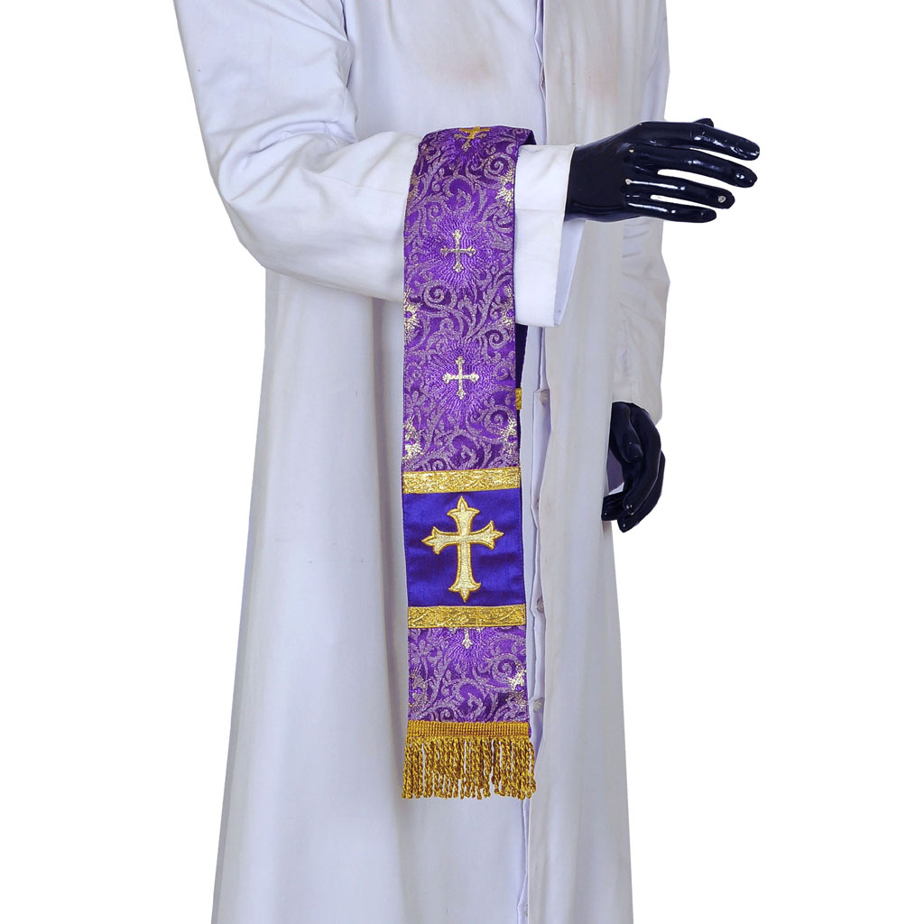 Priest Maniples Metallic Purple Maniple Cross Embroidered