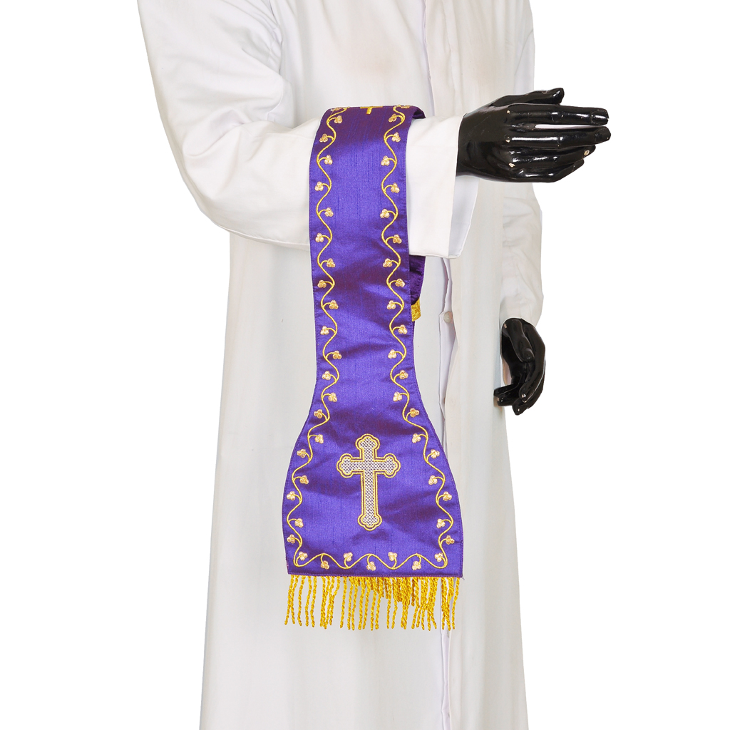 Priest Maniples Purple Cross Embroidered - Maniple SILK
