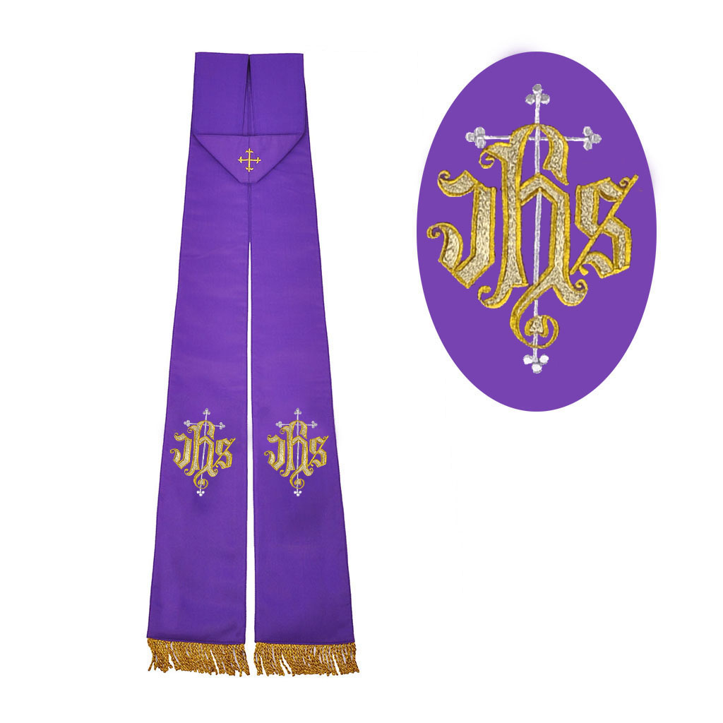 Priest Stoles M14: Purple - Felt Interlined - Priest Stole - IHS