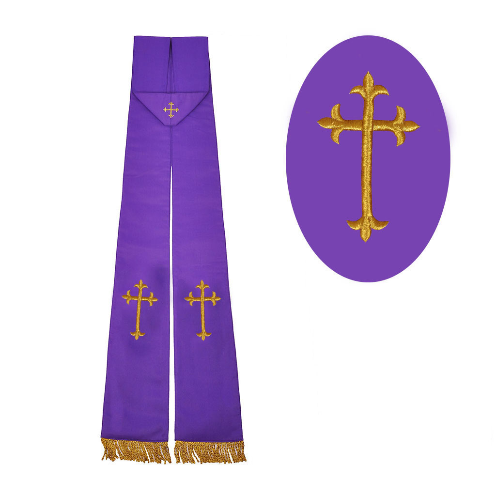 Priest Stoles M15: Purple - Felt Interlined - Priest Stole