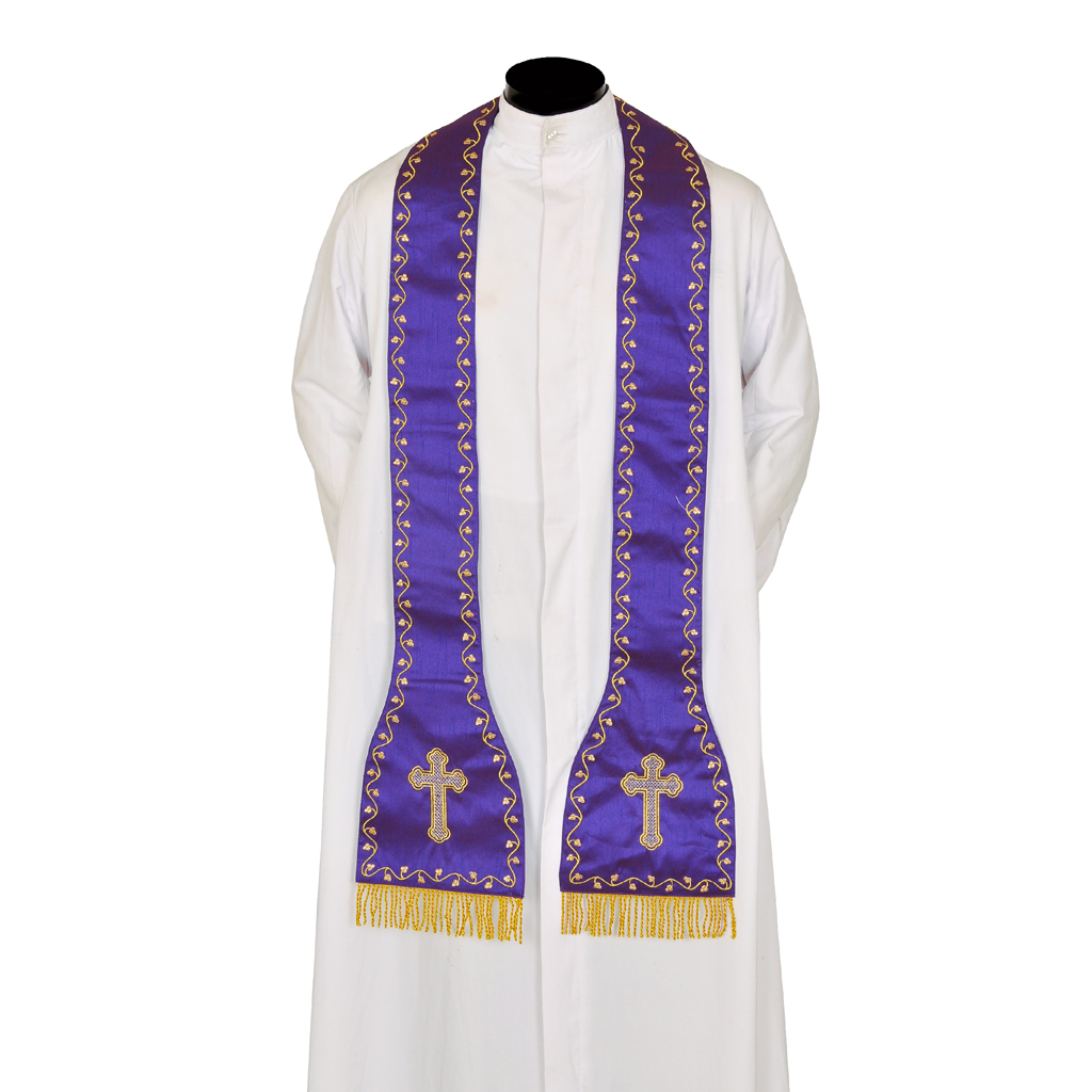Priest Stoles Purple Cross Embroidered - Priest Stole SILK