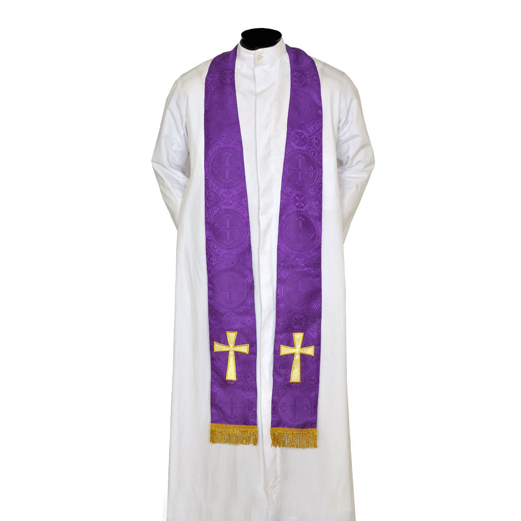 Priest Stoles Purple - Priest Stole - Cross Applique