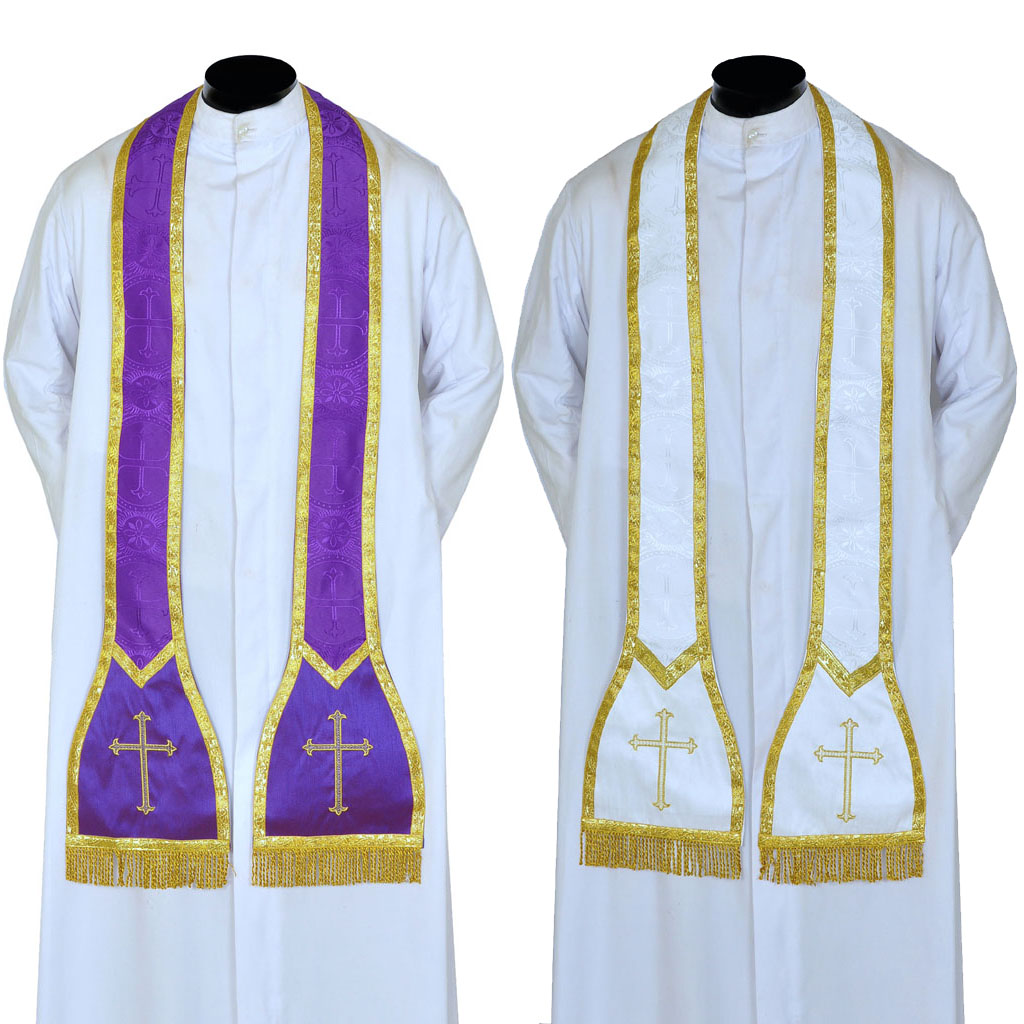 Priest Stoles Reversible Purple & White Priest Stole - Cross