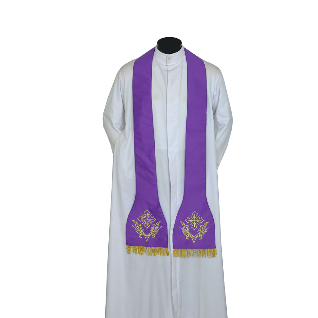 Priest Stoles Purple Cross Embroidered - Priest Stole SILK