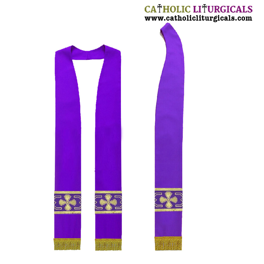 Priest Stoles Purple - Priest Stole With Cross Orphreys