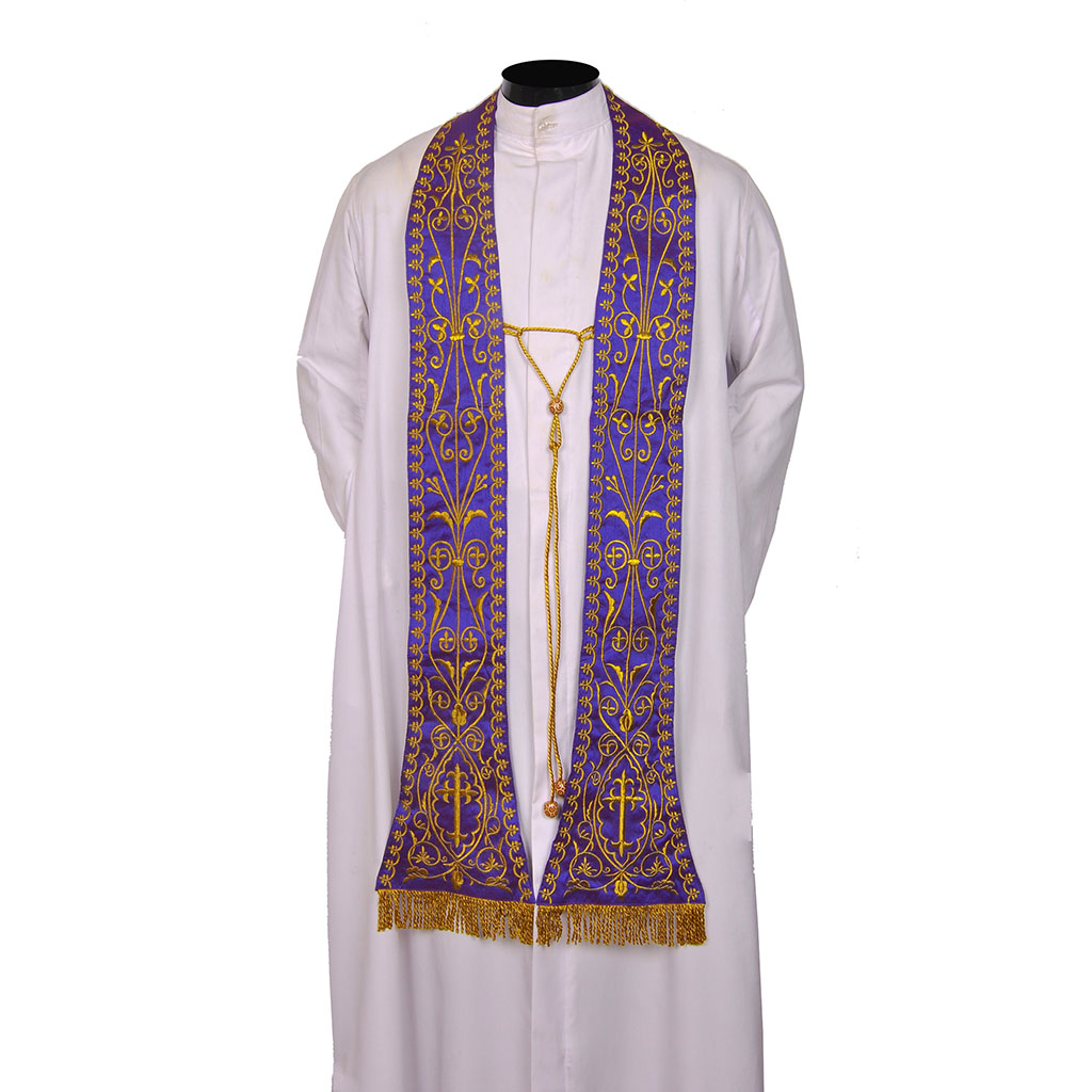 Priest Stoles Fully Embroidered Purple - Priest Stole SILK