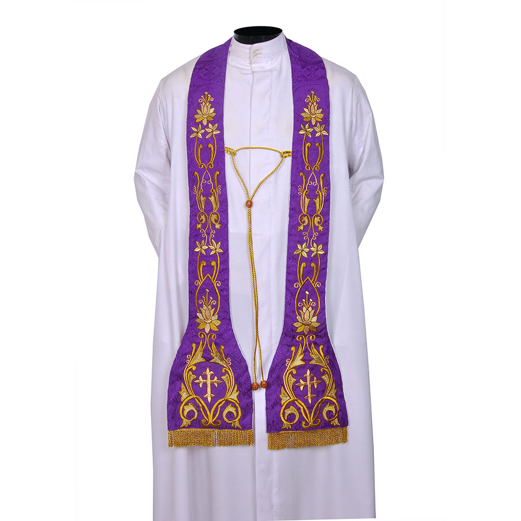 Priest Stoles Fully Embroidered Purple - Priest Stole