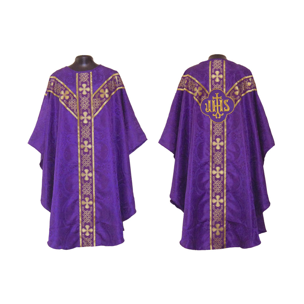 Gothic Chasubles MCI: Purple Gothic Vestment & Stole Set IHS