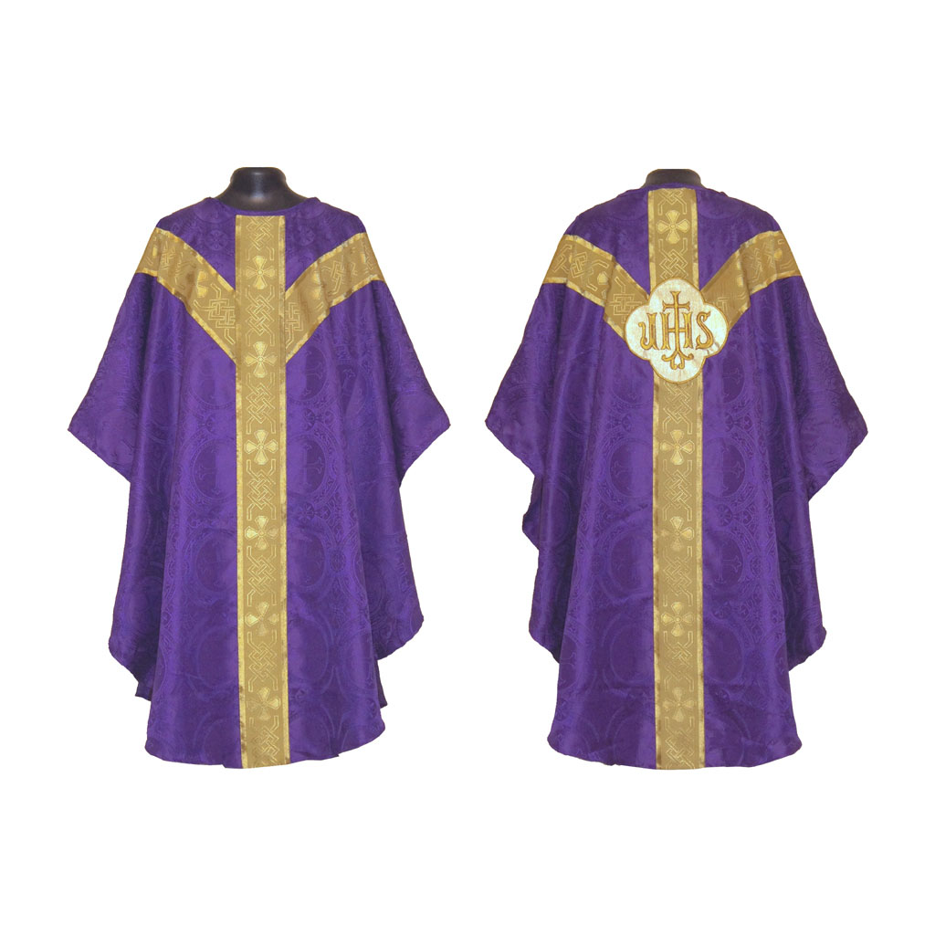 Gothic Chasubles MCI: Purple Gothic Vestment & Stole Set IHS