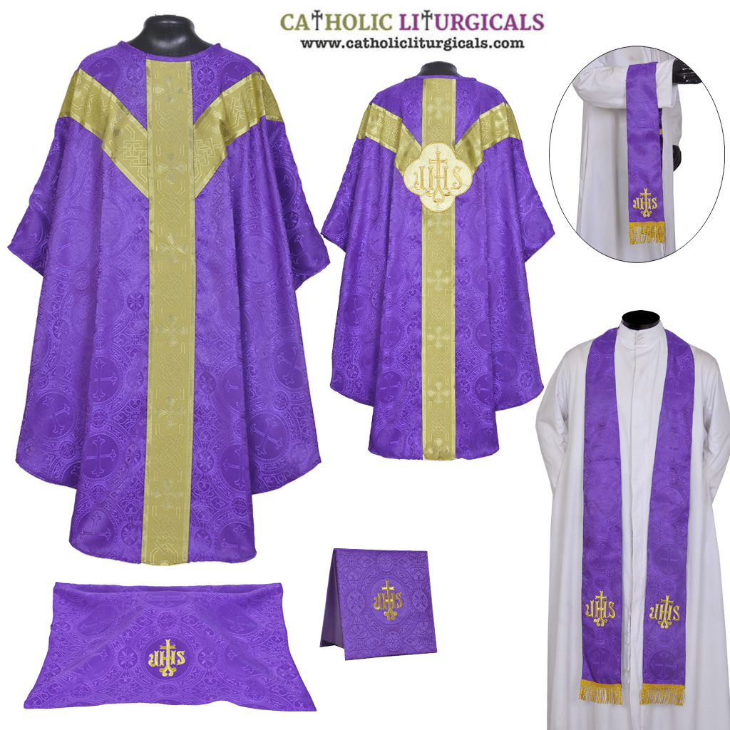 Gothic Chasubles MCI: Purple Gothic Vestment & Mass Set IHS